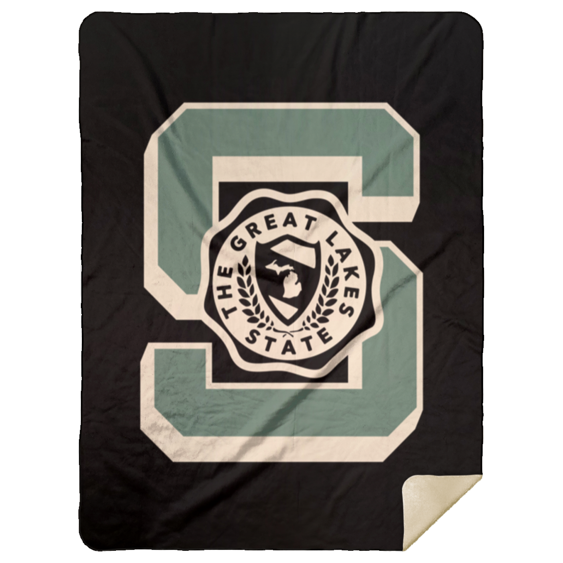Michigan Big S - Black and Green Comfy Cozy Stadium Blanket 60x80