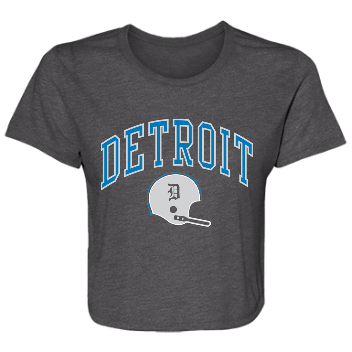 Detroit Football Helmet - Blue + Silver Flowy Cropped Tee