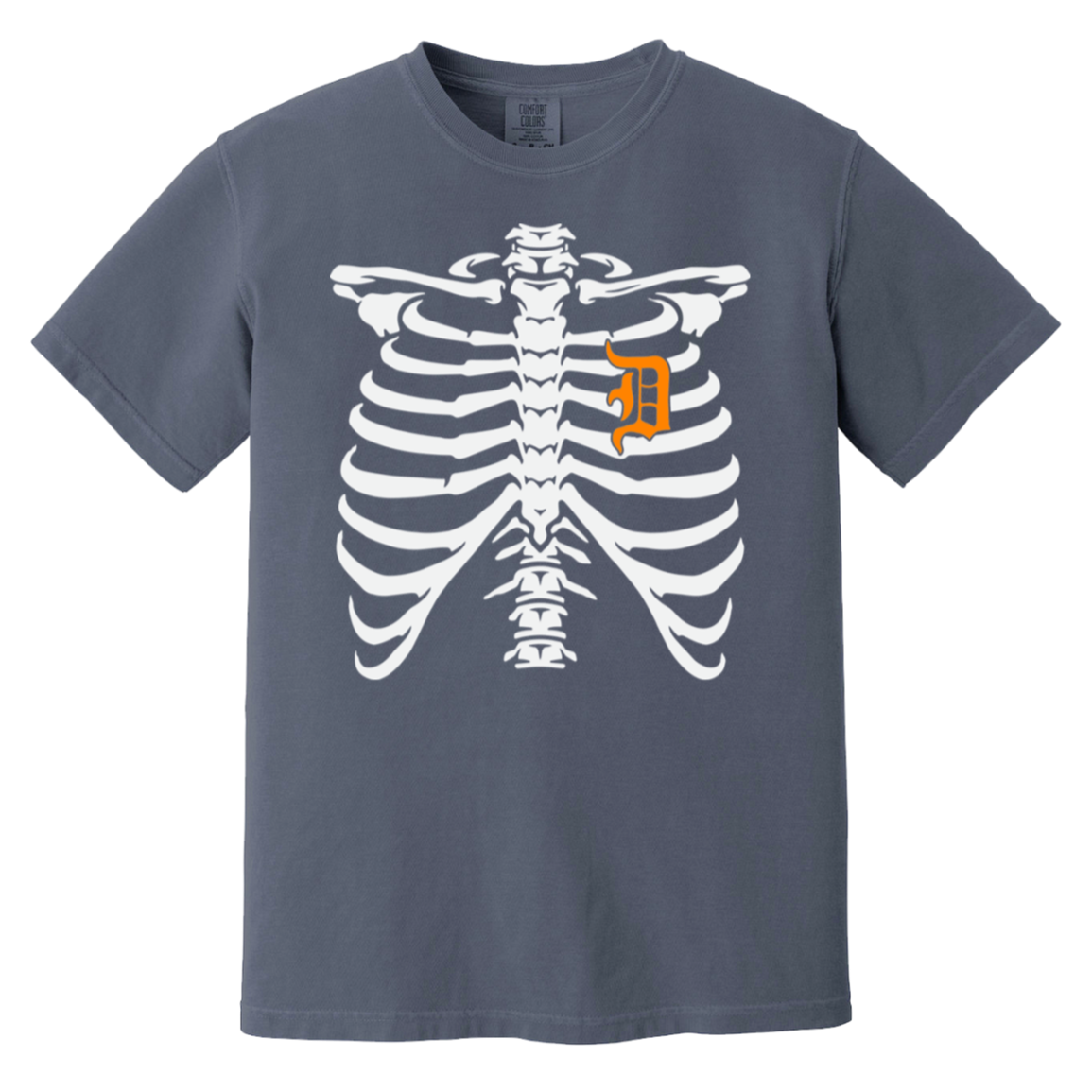 Detroit Heart Skeleton - White Orange Vintage Washed T-Shirt