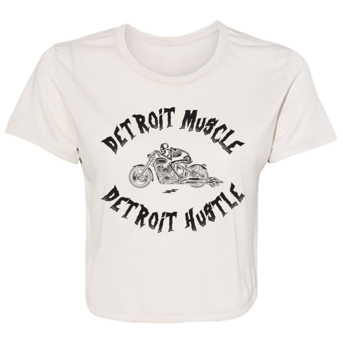 Detroit Muscle Detroit Hustle - Black Women's Flowy Cropped T-Shirt