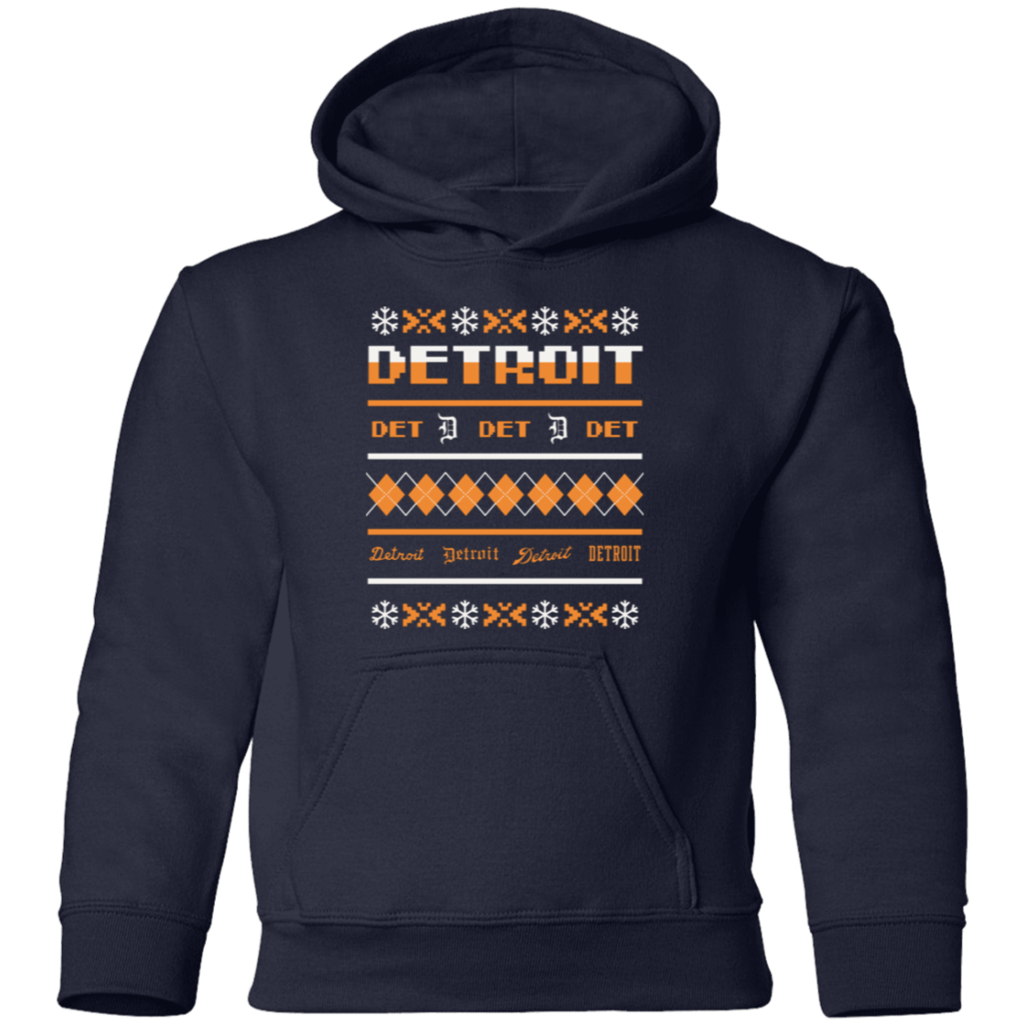 Detroit Baseball Sweater - White + Orange Kids Unisex Classic Hoodie