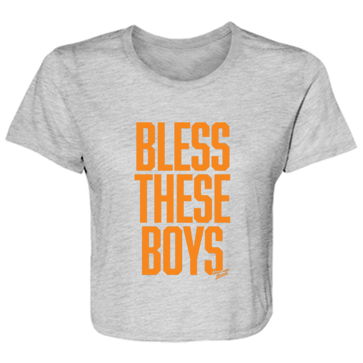 Bless These Boys - Block Font - Orange Women's Flowy Cropped T-Shirt