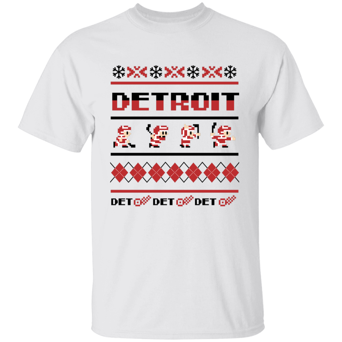 Detroit Hockey Sweater - Red + Black Kids Unisex Classic T-Shirt