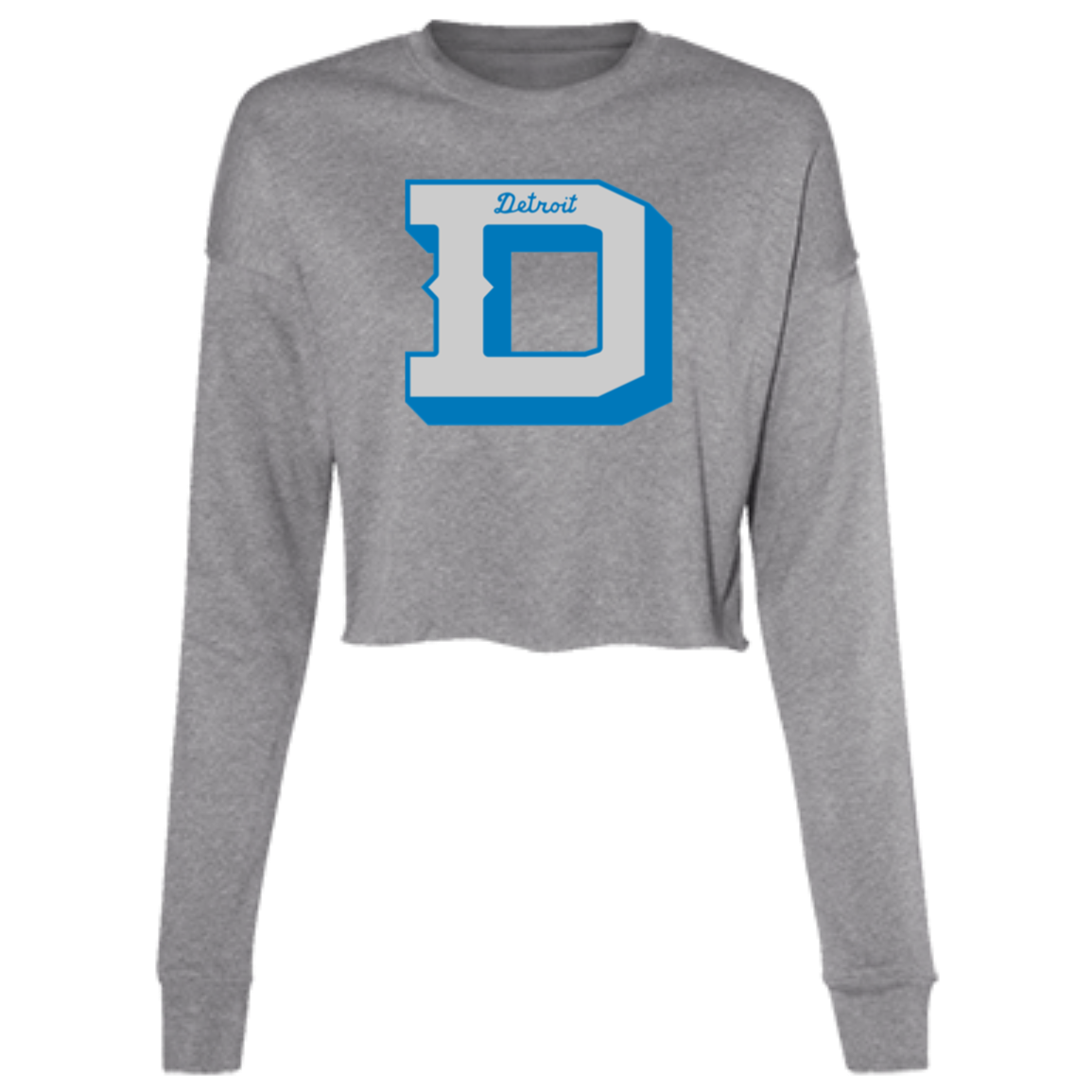 Detroit Football D - Silver + Blue Women's Cropped Crewneck Sweatshirt