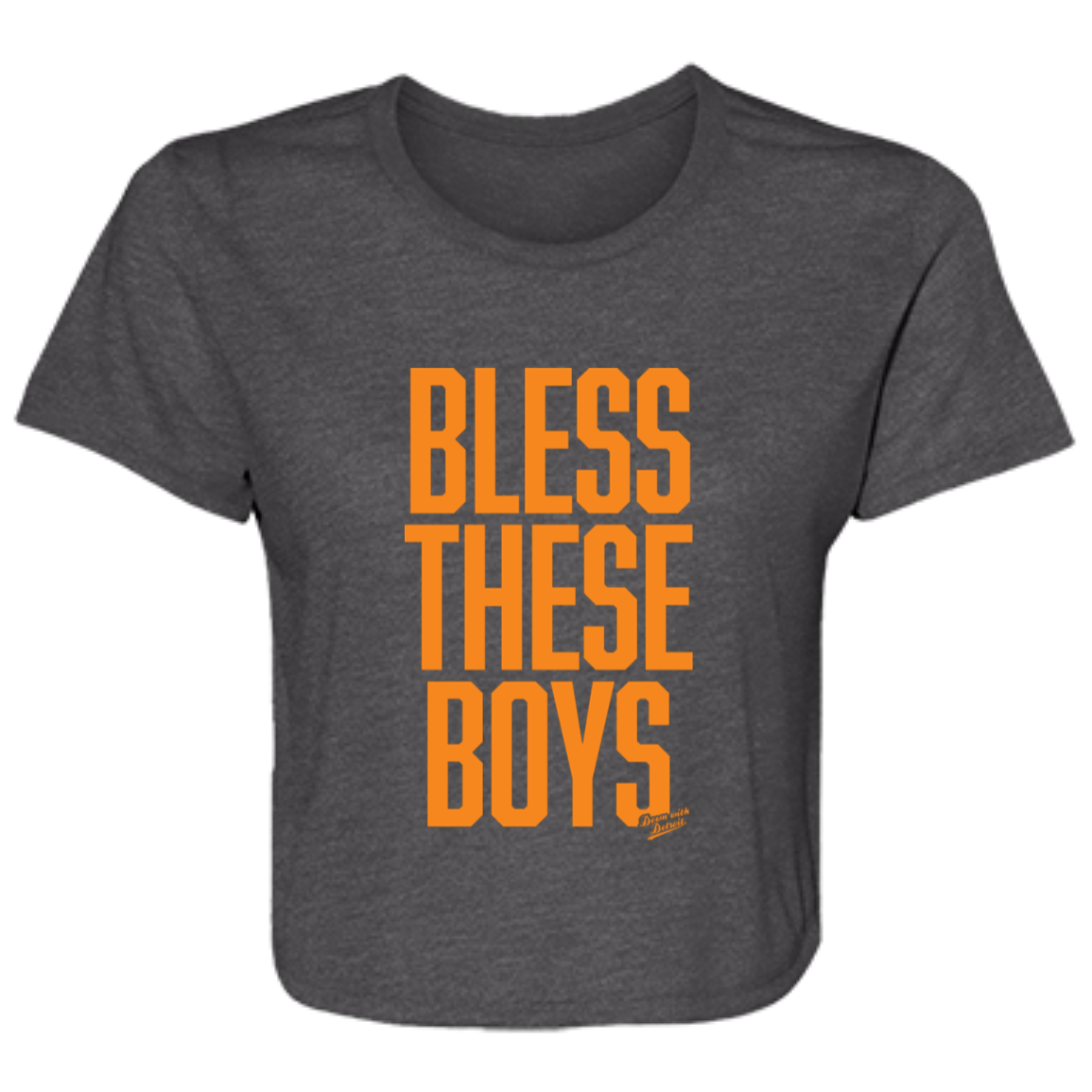Bless These Boys - Block Font - Orange Women's Flowy Cropped T-Shirt