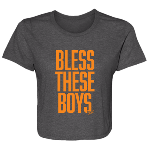 Bless These Boys - Block Font - Orange Women's Flowy Cropped T-Shirt