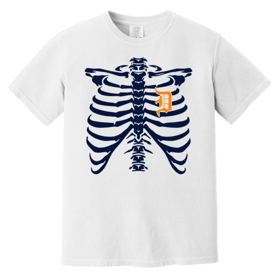Detroit Heart Skeleton - Navy Orange Vintage Washed T-Shirt