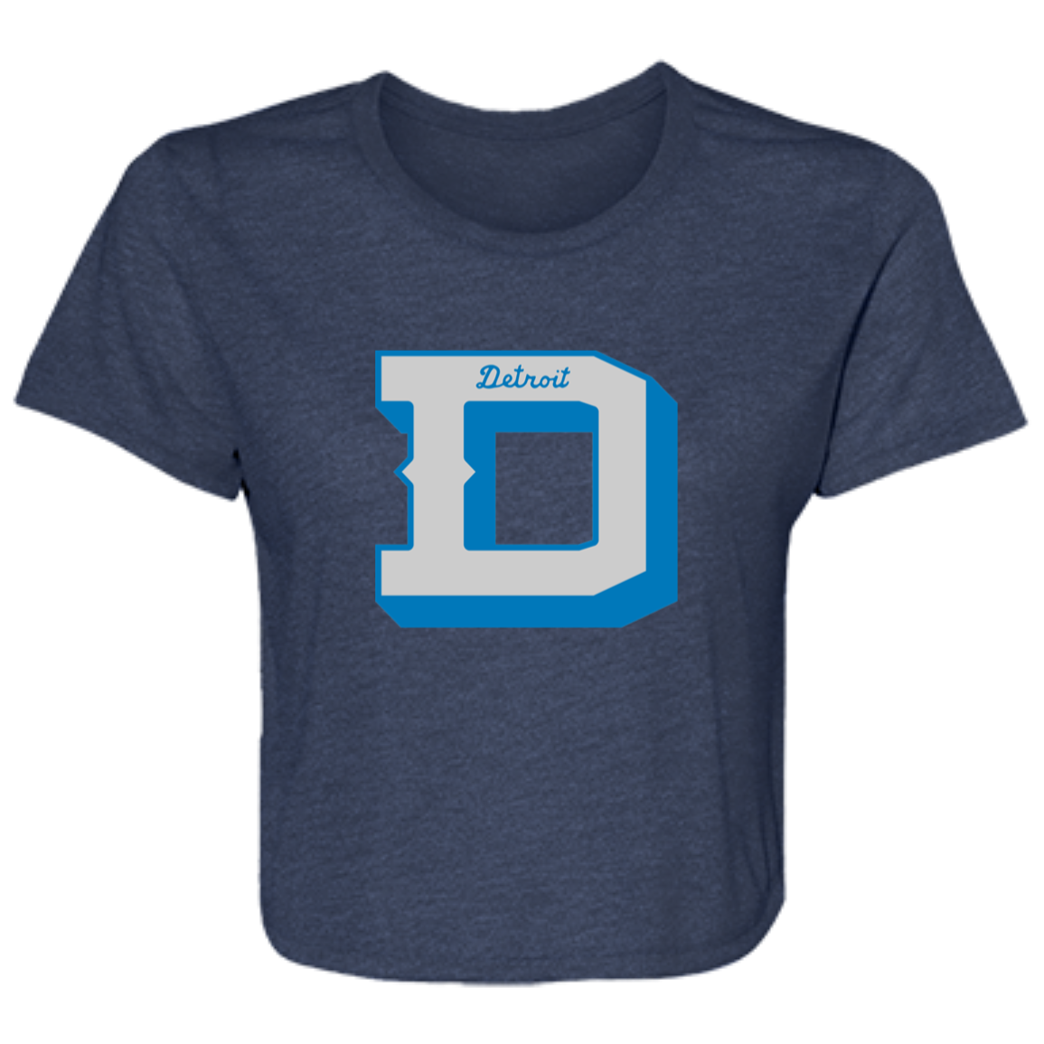 Detroit Football D - Silver + Blue Flowy Cropped Tee
