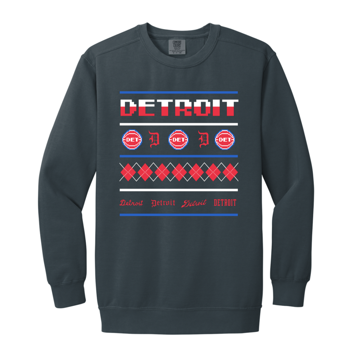 Detroit Basketball Sweater - White Vintage Wash Crewneck Sweatshirt