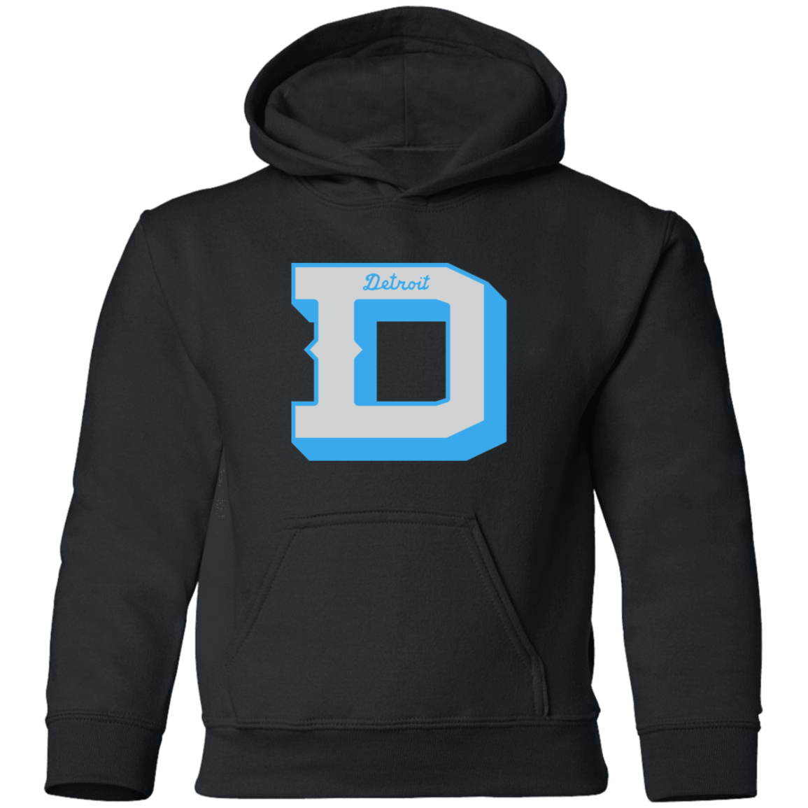 Detroit Football D - Silver + Light Blue Kids Unisex Classic Hoodie