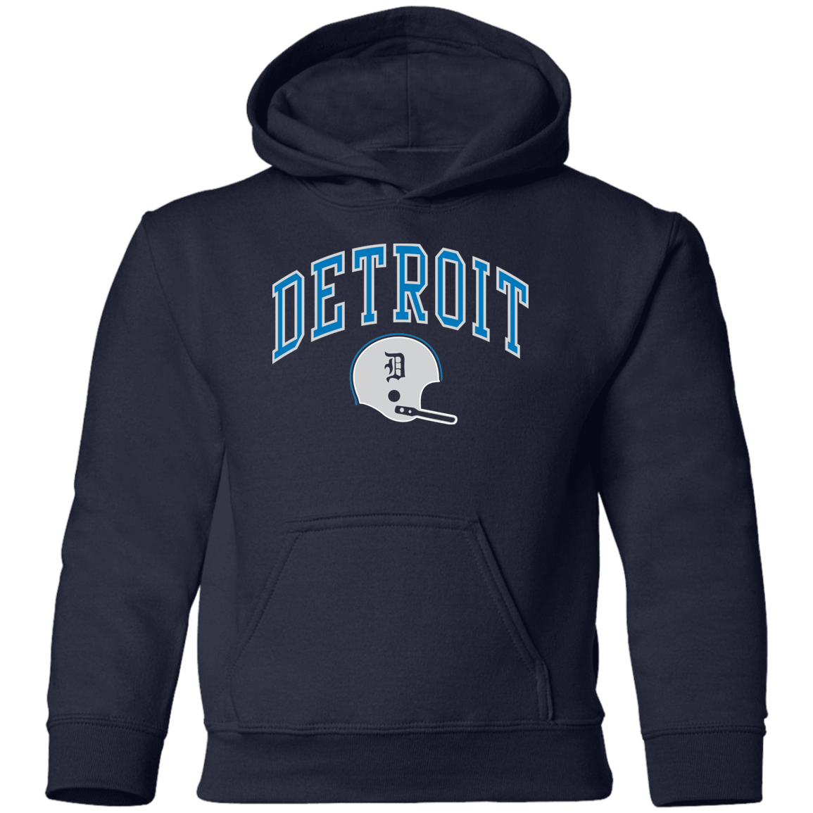Detroit Football Helmet - Blue + Silver Kids Unisex Classic Hoodie