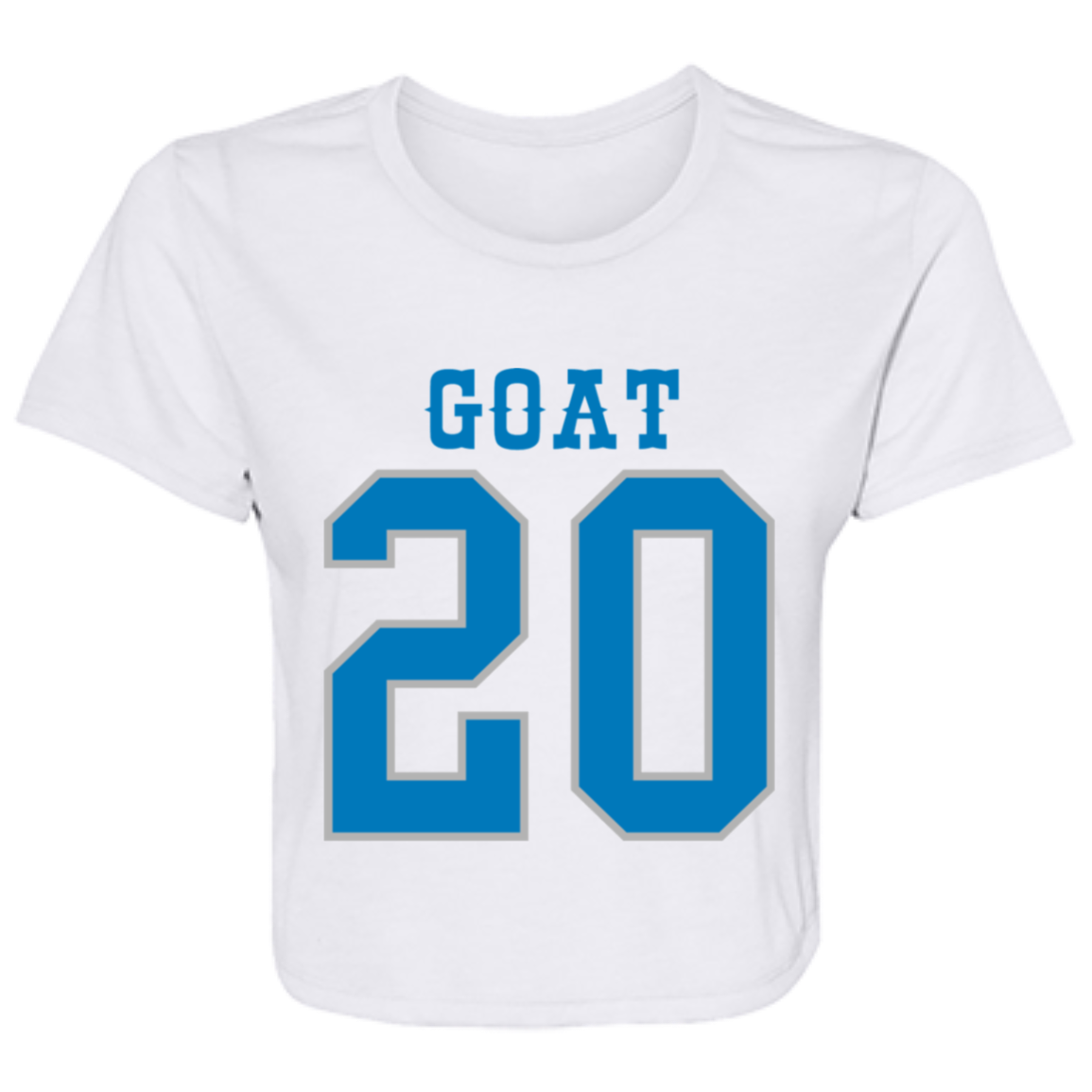 Detroit Football Number 20 - Dark Blue + Silver Flowy Cropped Tee