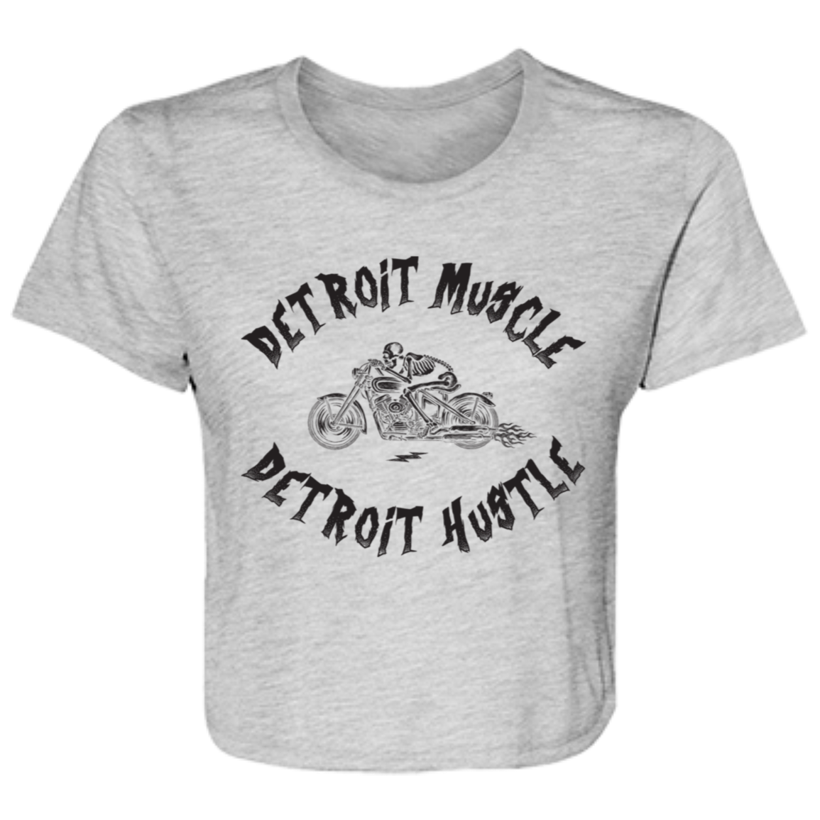 Detroit Muscle Detroit Hustle - Black Women's Flowy Cropped T-Shirt