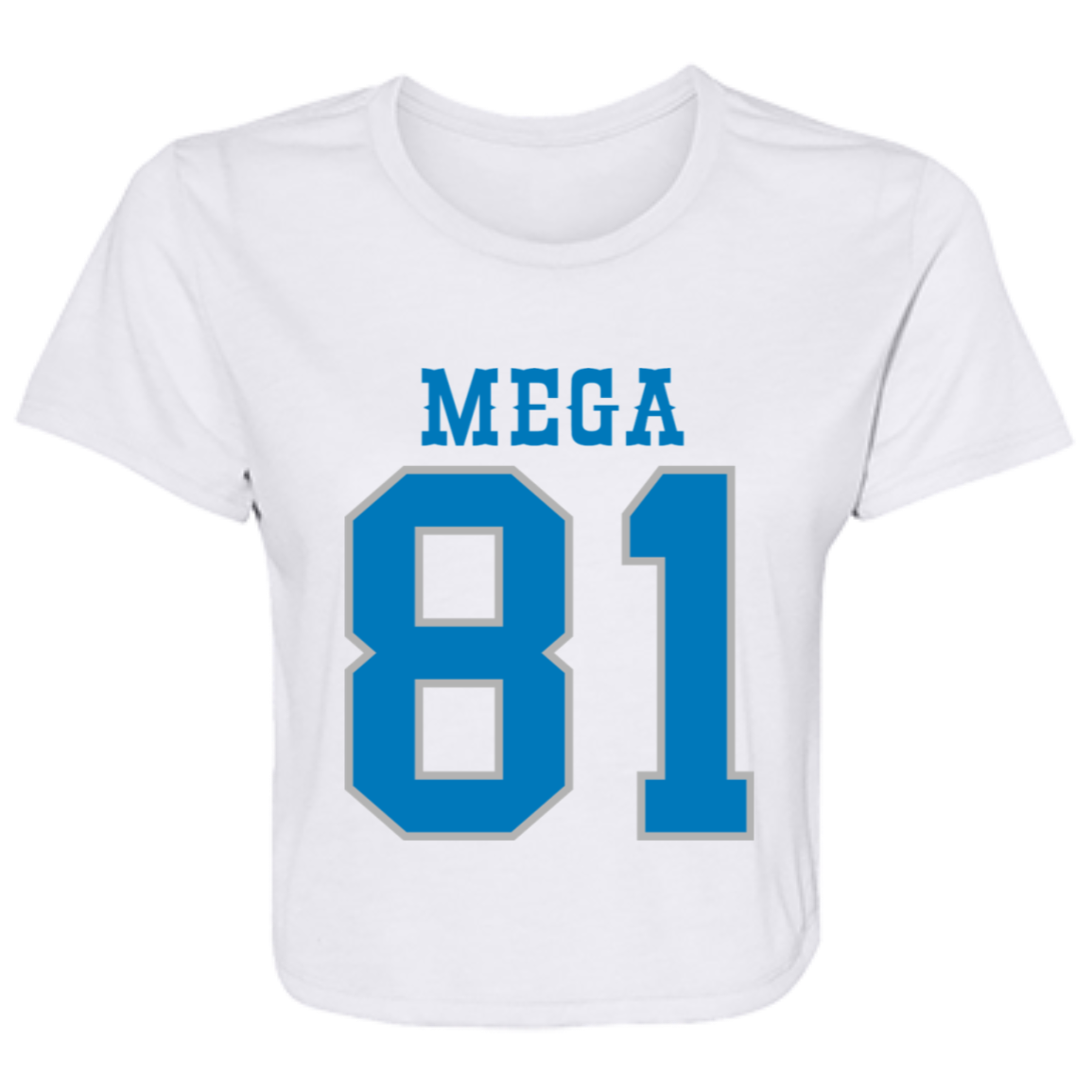 Detroit Football Number 81 - Dark Blue + Silver Flowy Cropped Tee