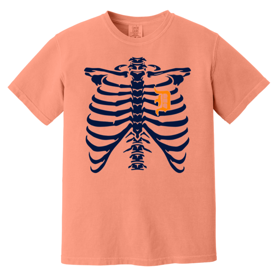 Detroit Heart Skeleton - Navy Orange Vintage Washed T-Shirt