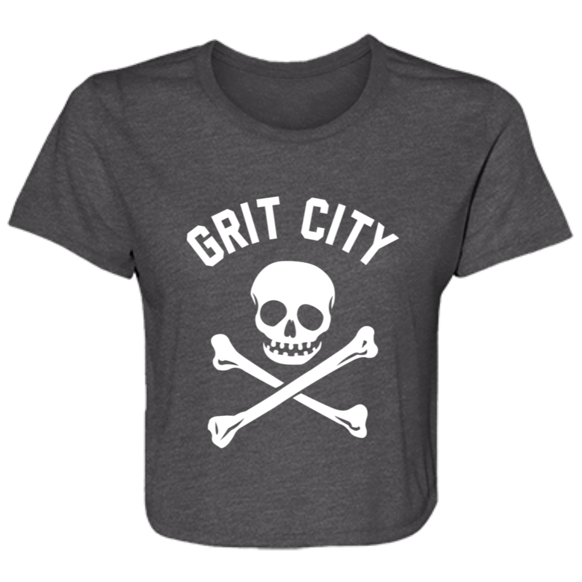 Grit City Cross Bones - White Women's Flowy Cropped T-Shirt