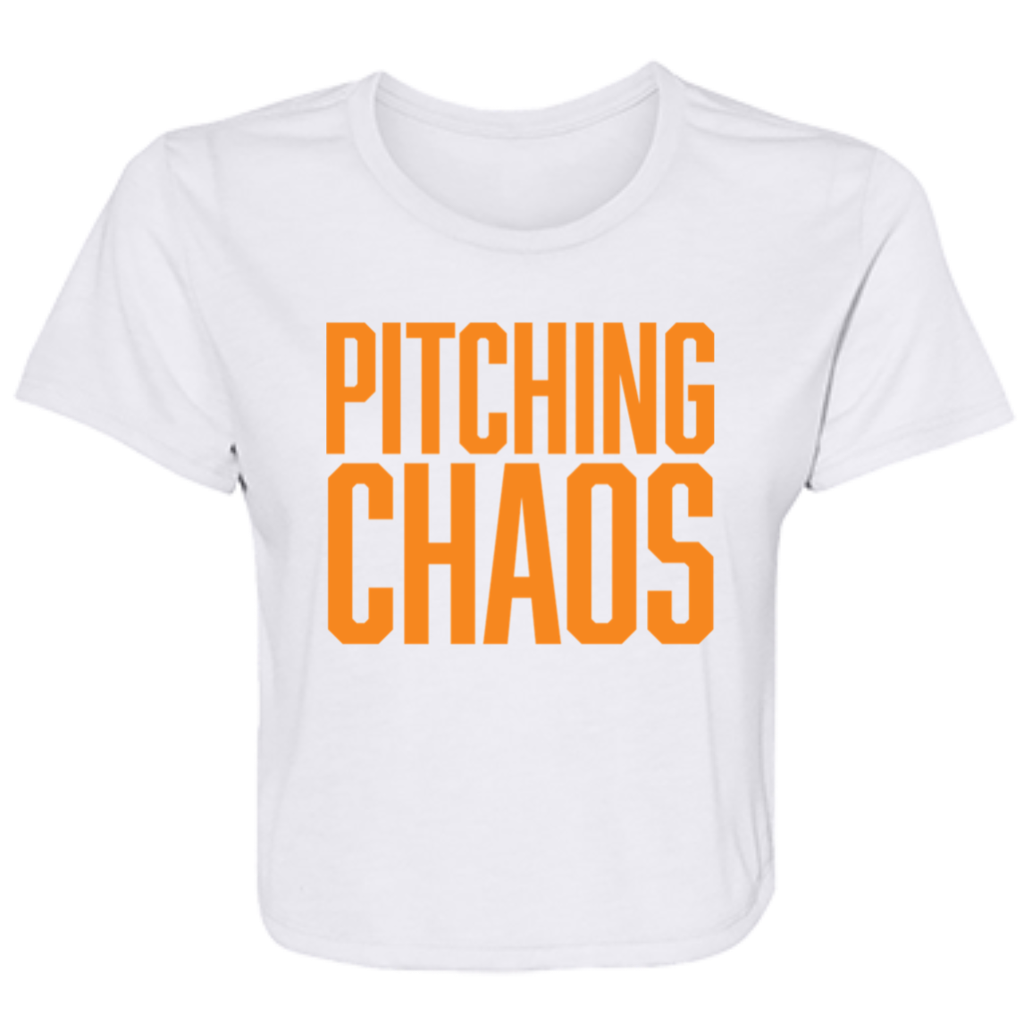 Pitching Chaos - Orange Women's Flowy Cropped T-Shirt