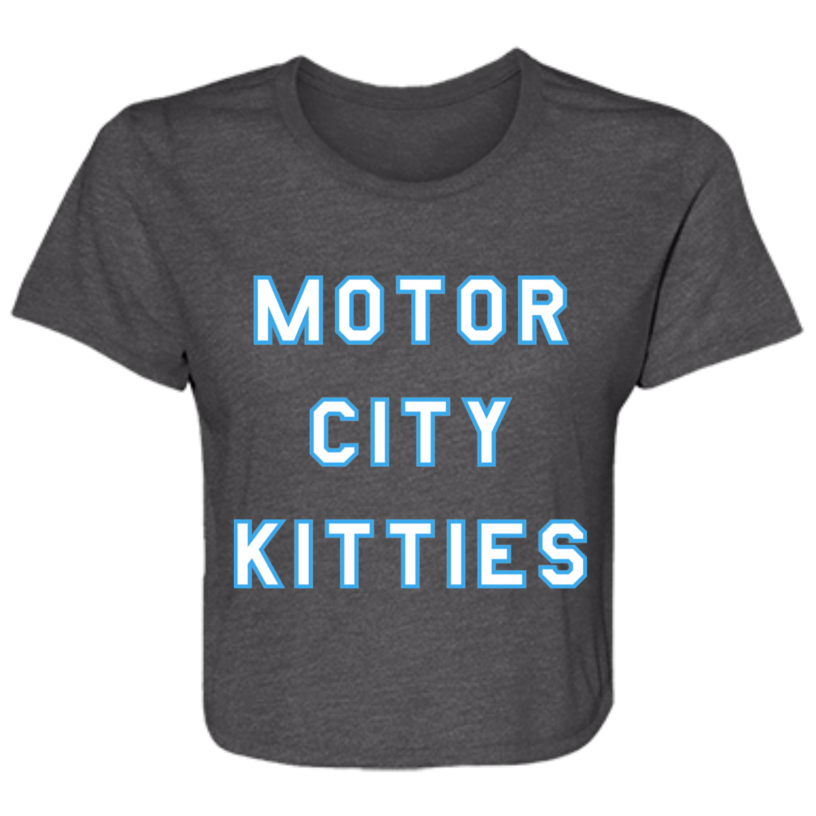 Motor City Kitties - White + Light Blue Flowy Cropped Tee