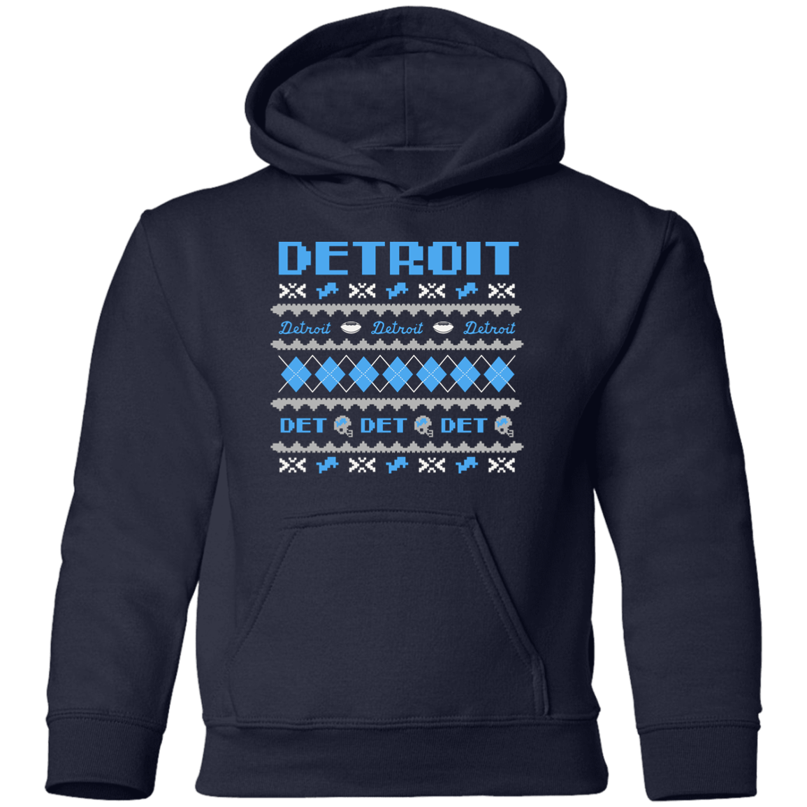 Detroit Football Sweater - Blue + White Kids Unisex Classic Hoodie