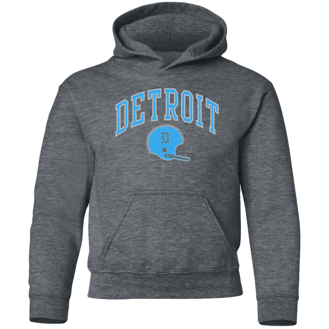 Detroit Football Helmet - Light Blue + Silver Kids Unisex Classic Hoodie