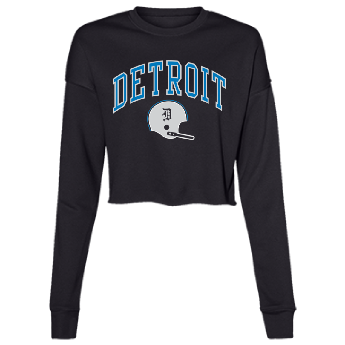 Detroit Football Helmet - Blue + Silver Women's Cropped Crewneck Sweatshirt