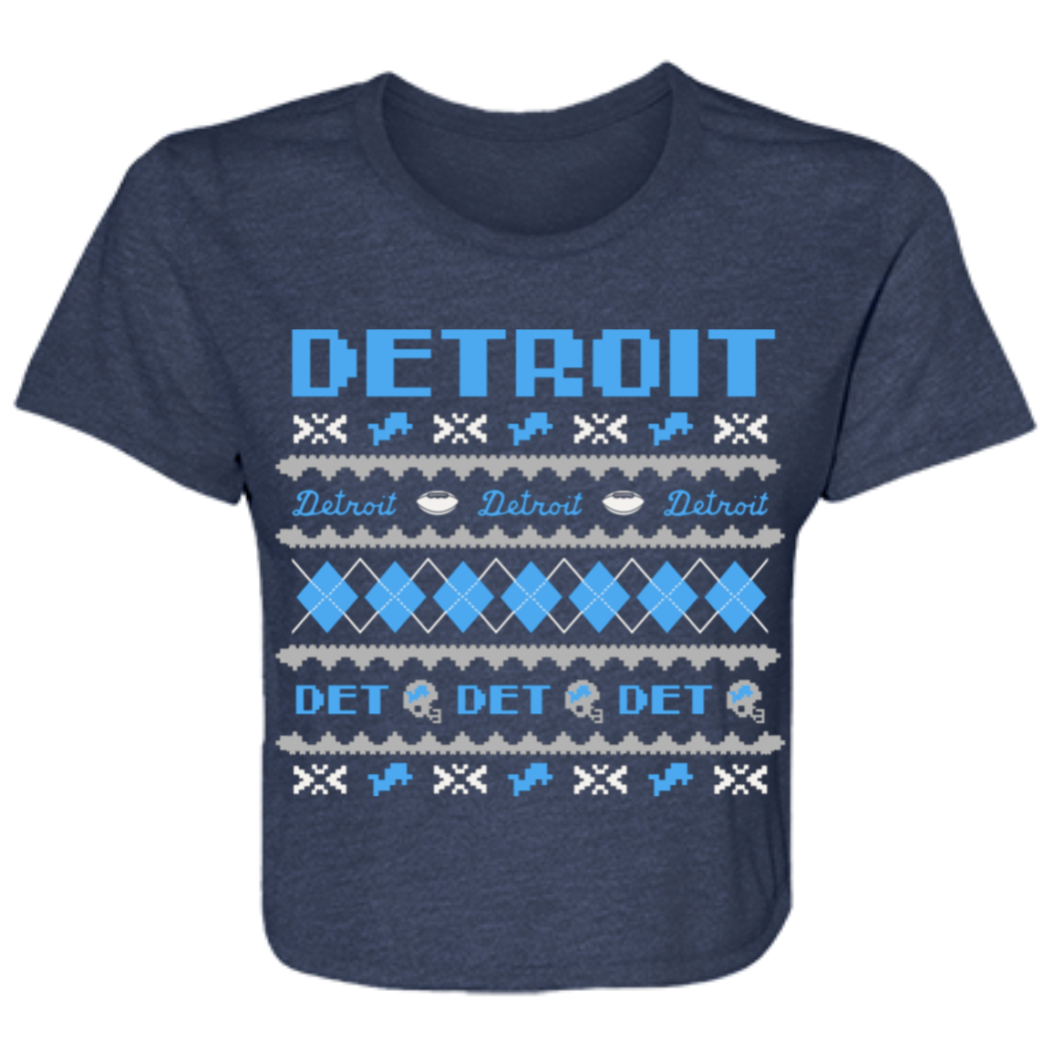 Detroit Football Sweater - Blue + White Flowy Cropped Tee