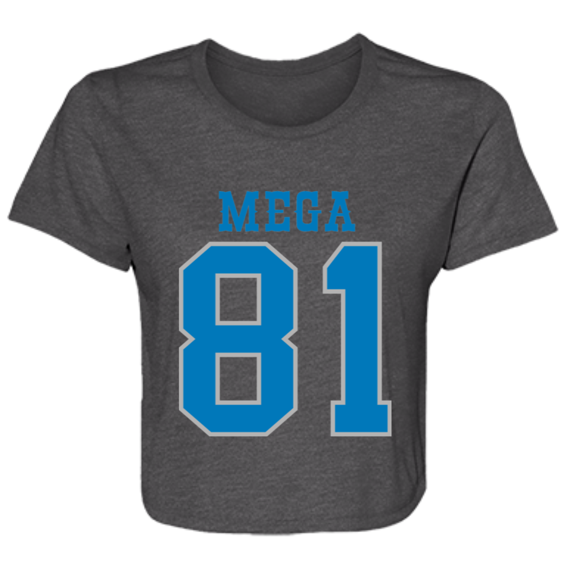 Detroit Football Number 81 - Dark Blue + Silver Flowy Cropped Tee