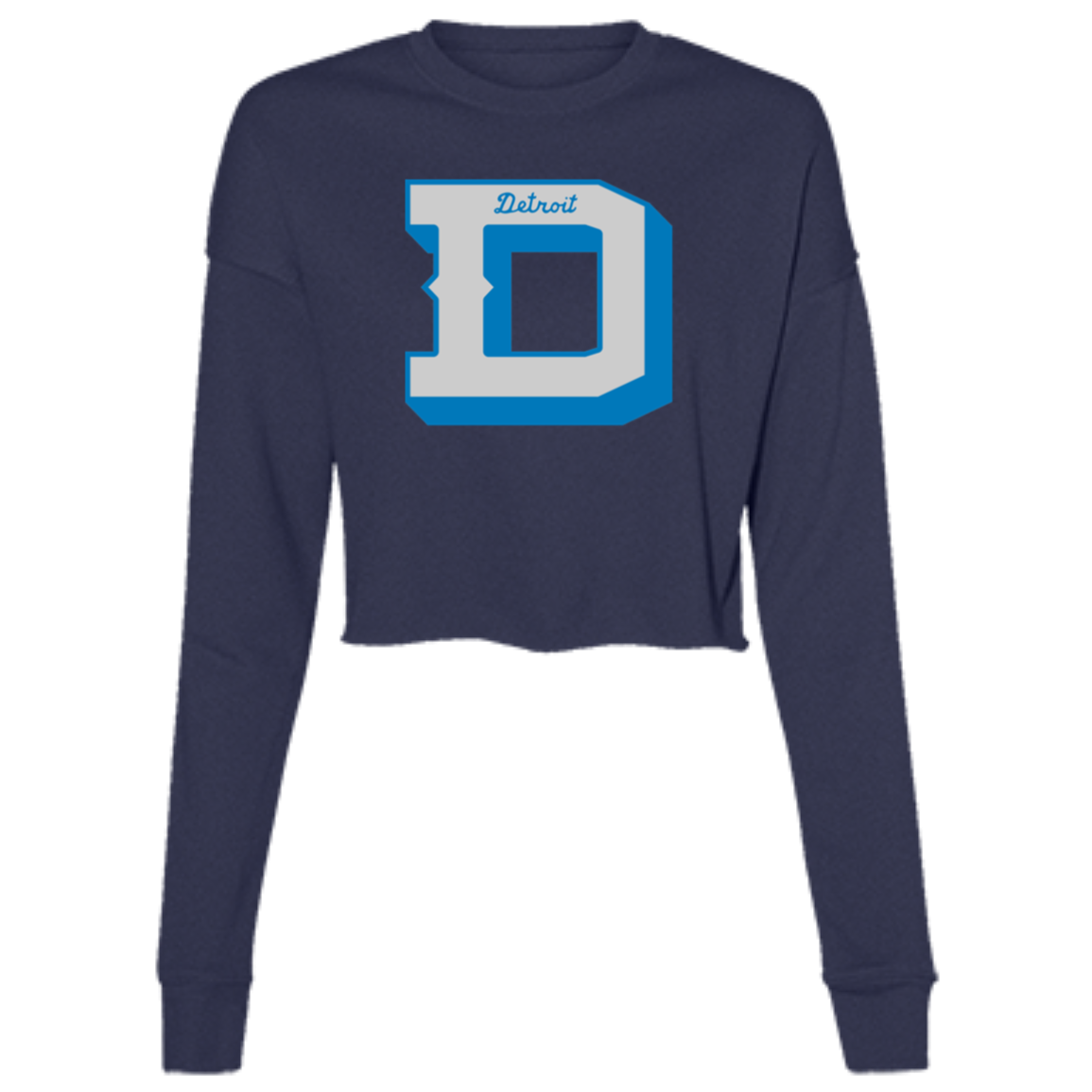 Detroit Football D - Silver + Blue Women's Cropped Crewneck Sweatshirt