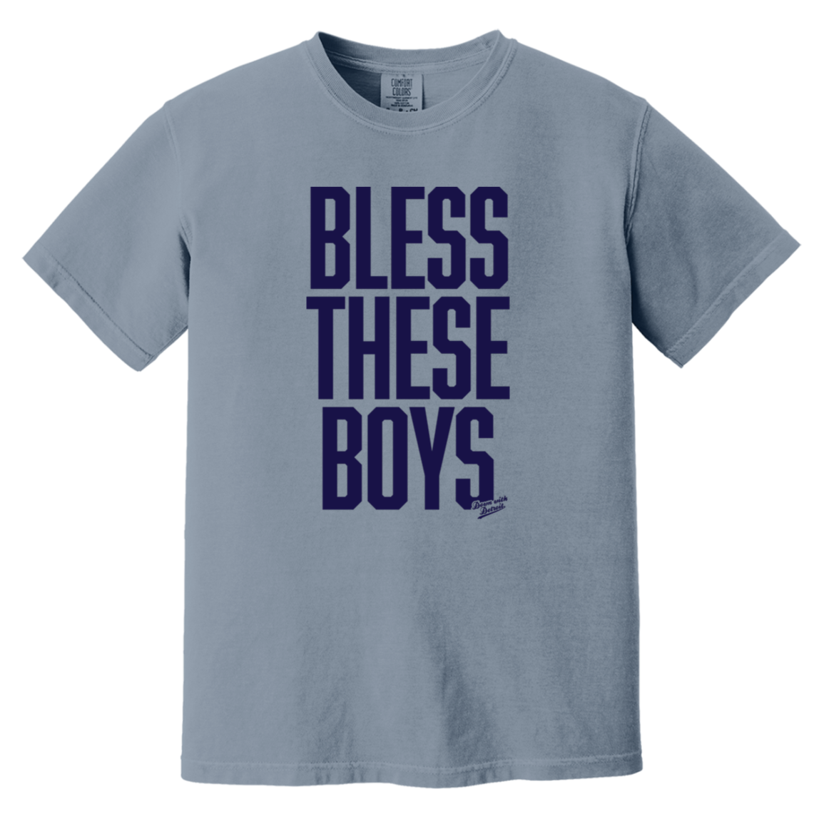 Bless These Boys Block Font - Navy Vintage Washed T-Shirt