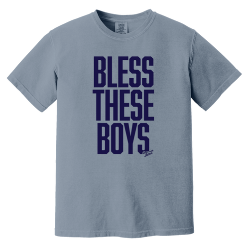 Bless These Boys Block Font - Navy Vintage Washed T-Shirt