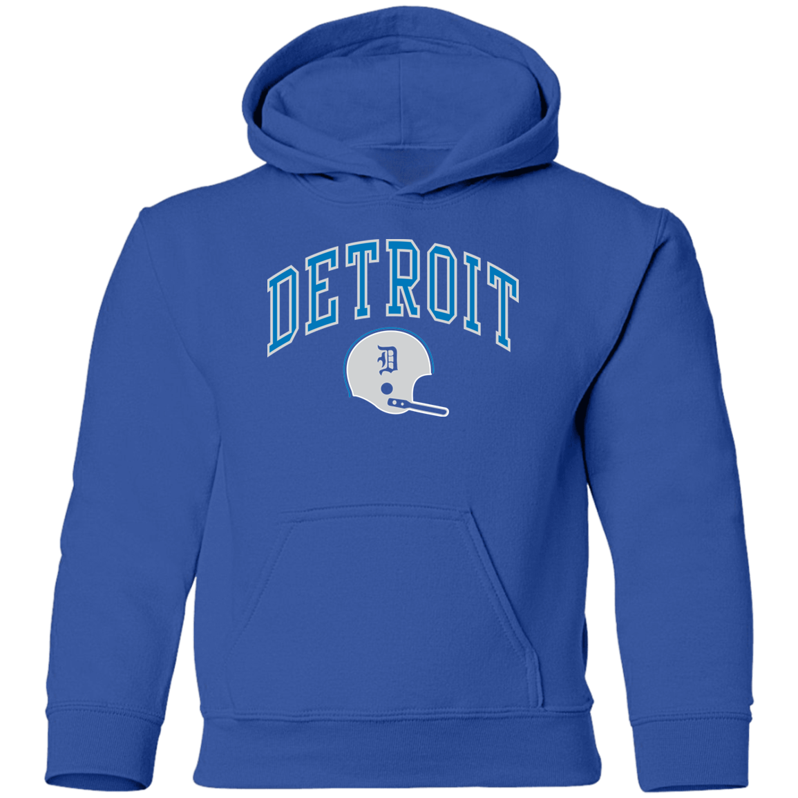 Detroit Football Helmet - Blue + Silver Kids Unisex Classic Hoodie
