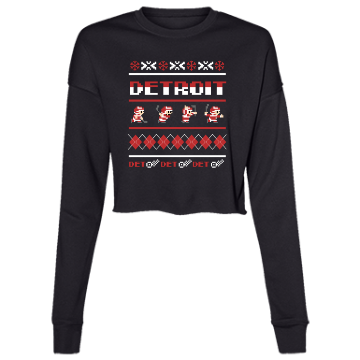 Detroit Hockey Sweater - White + Red Women's Cropped Crewneck Sweatshirt