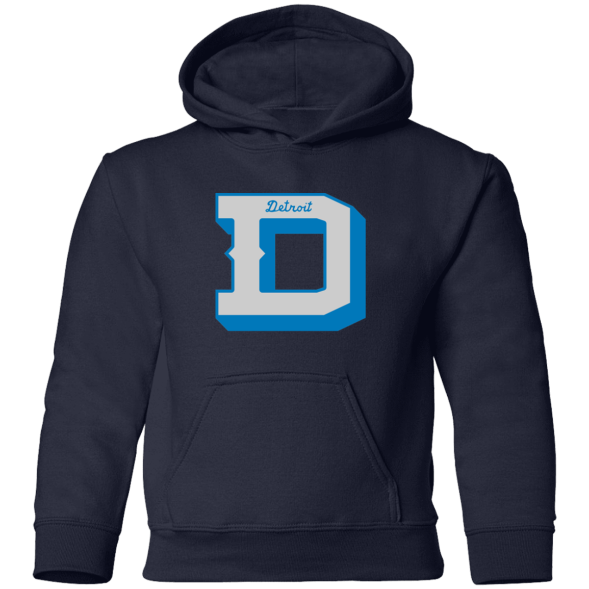 Detroit Football D - Silver + Blue Kids Unisex Classic Hoodie