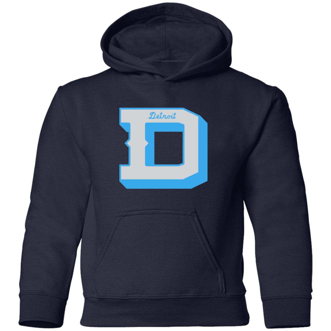 Detroit Football D - Silver + Light Blue Kids Unisex Classic Hoodie