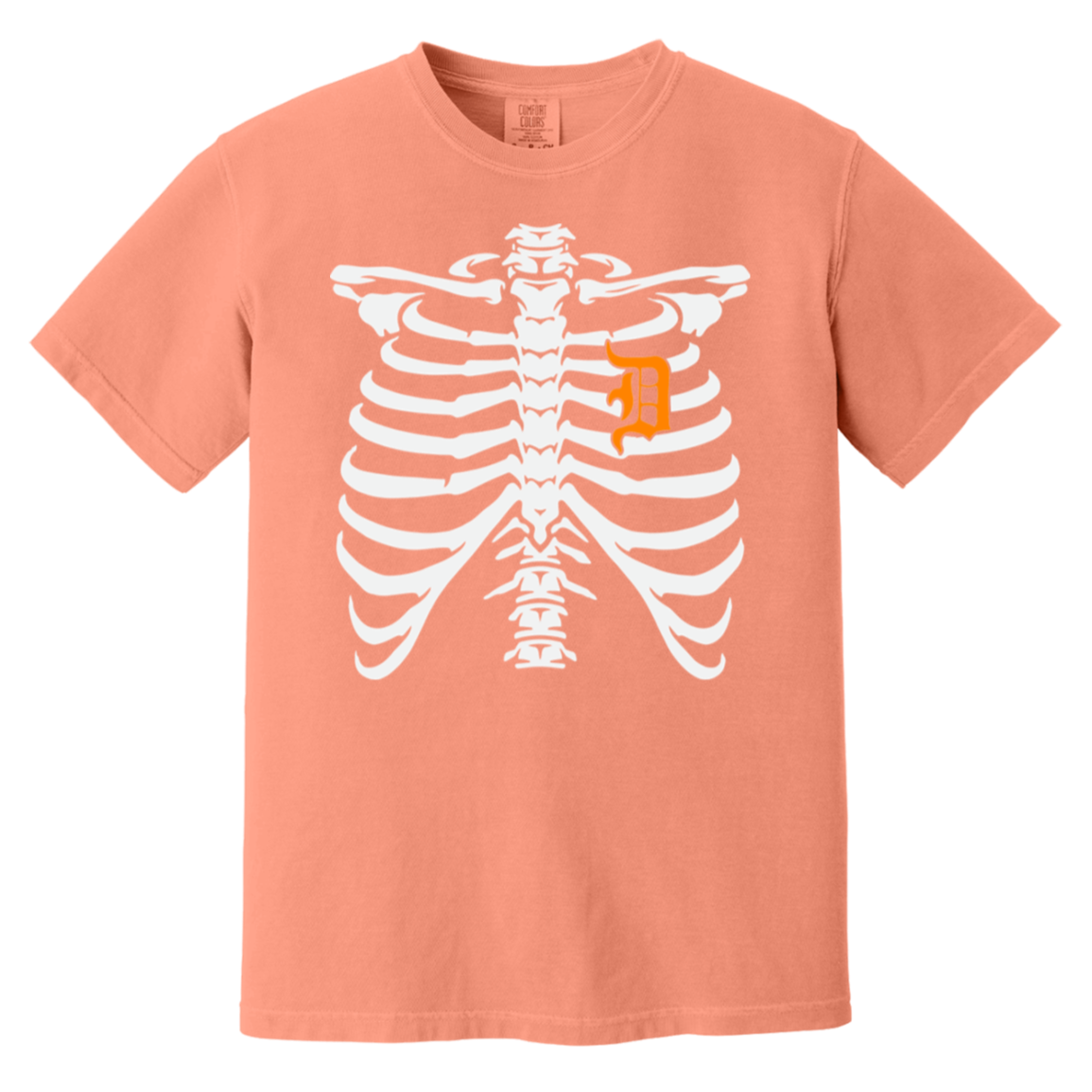Detroit Heart Skeleton - White Orange Vintage Washed T-Shirt
