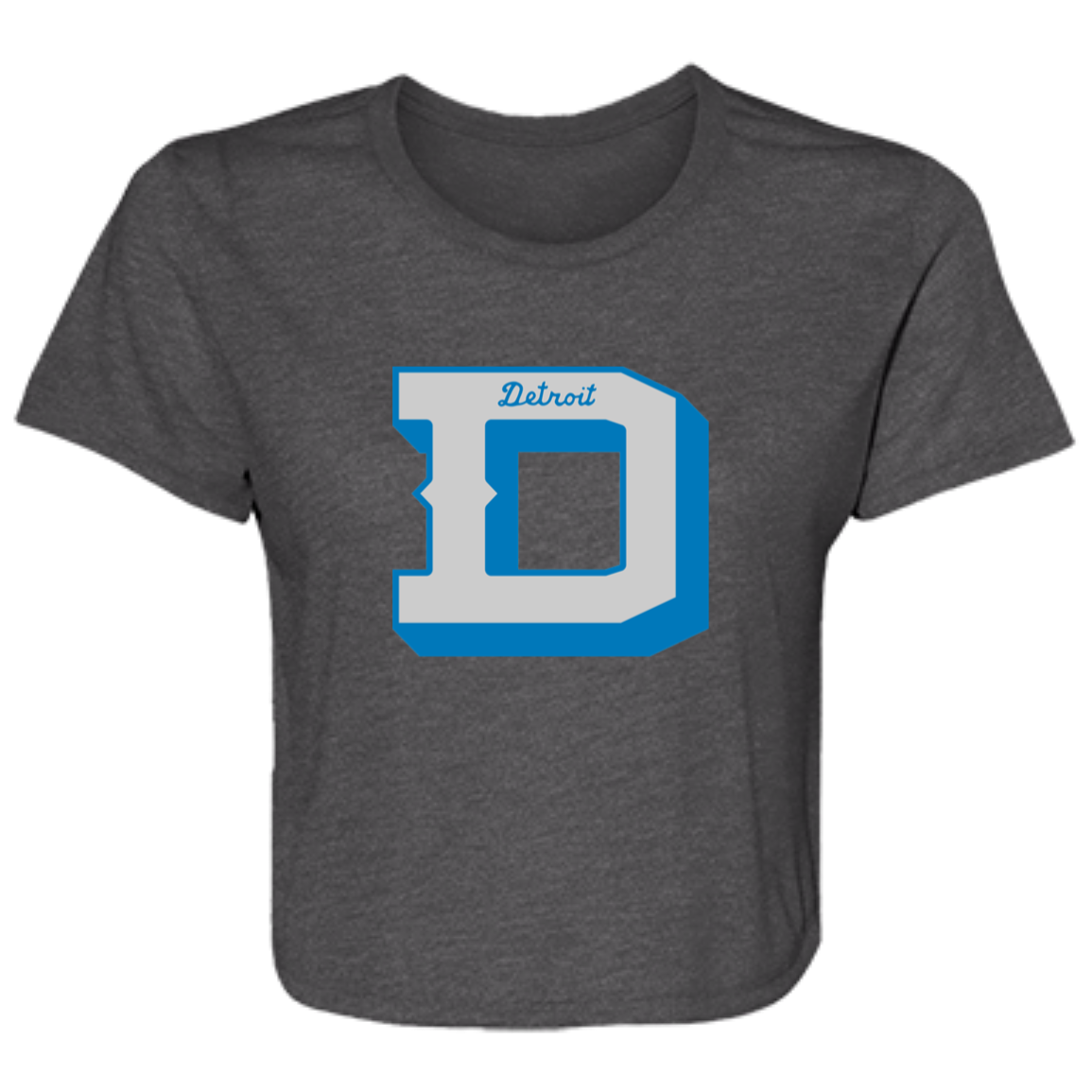 Detroit Football D - Silver + Blue Flowy Cropped Tee