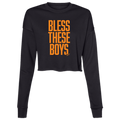 Bless These Boys - Block Font - Orange Women's Cropped Crewneck Sweatshirt