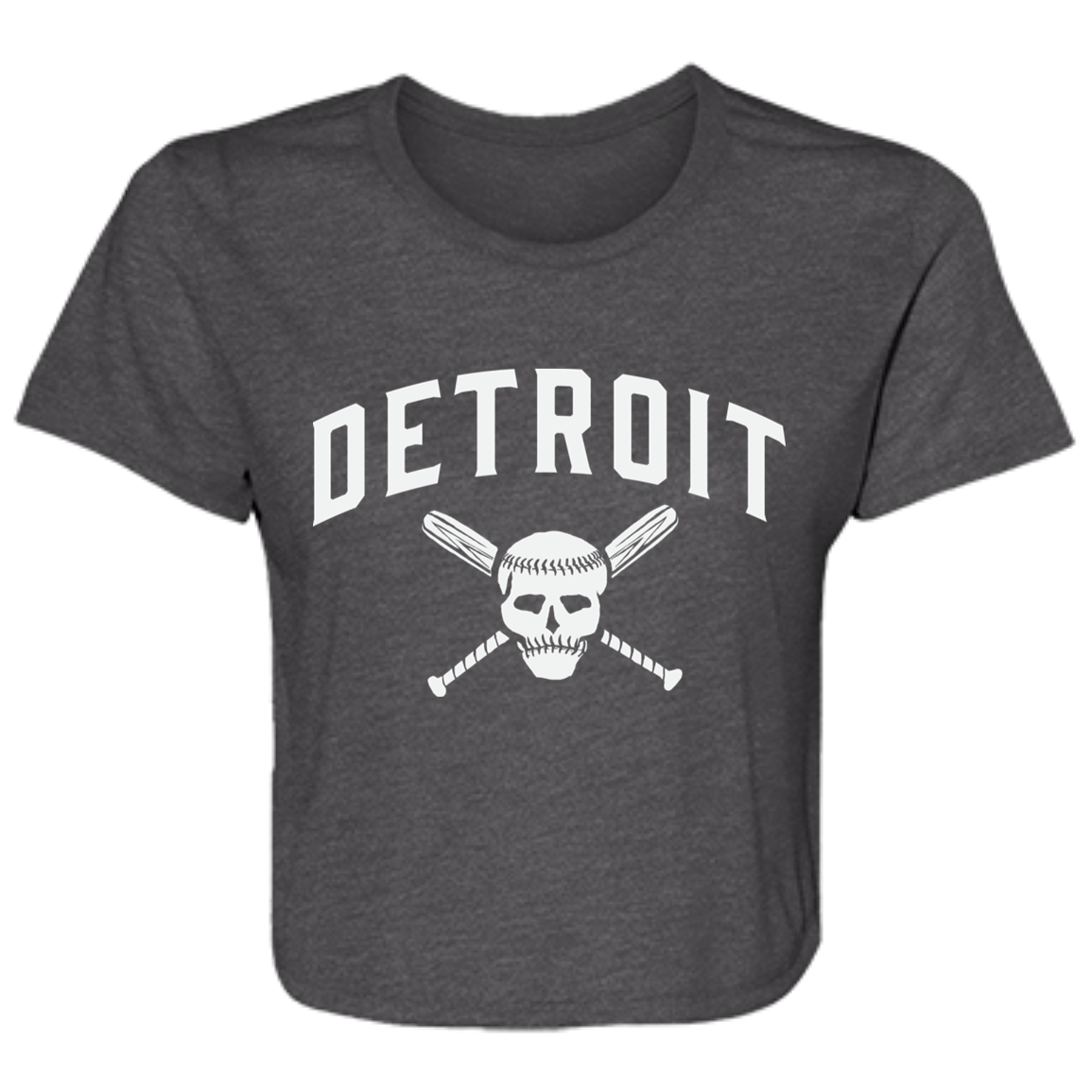 Detroit Skull and Crossbones - White Women's Flowy Cropped T-Shirt