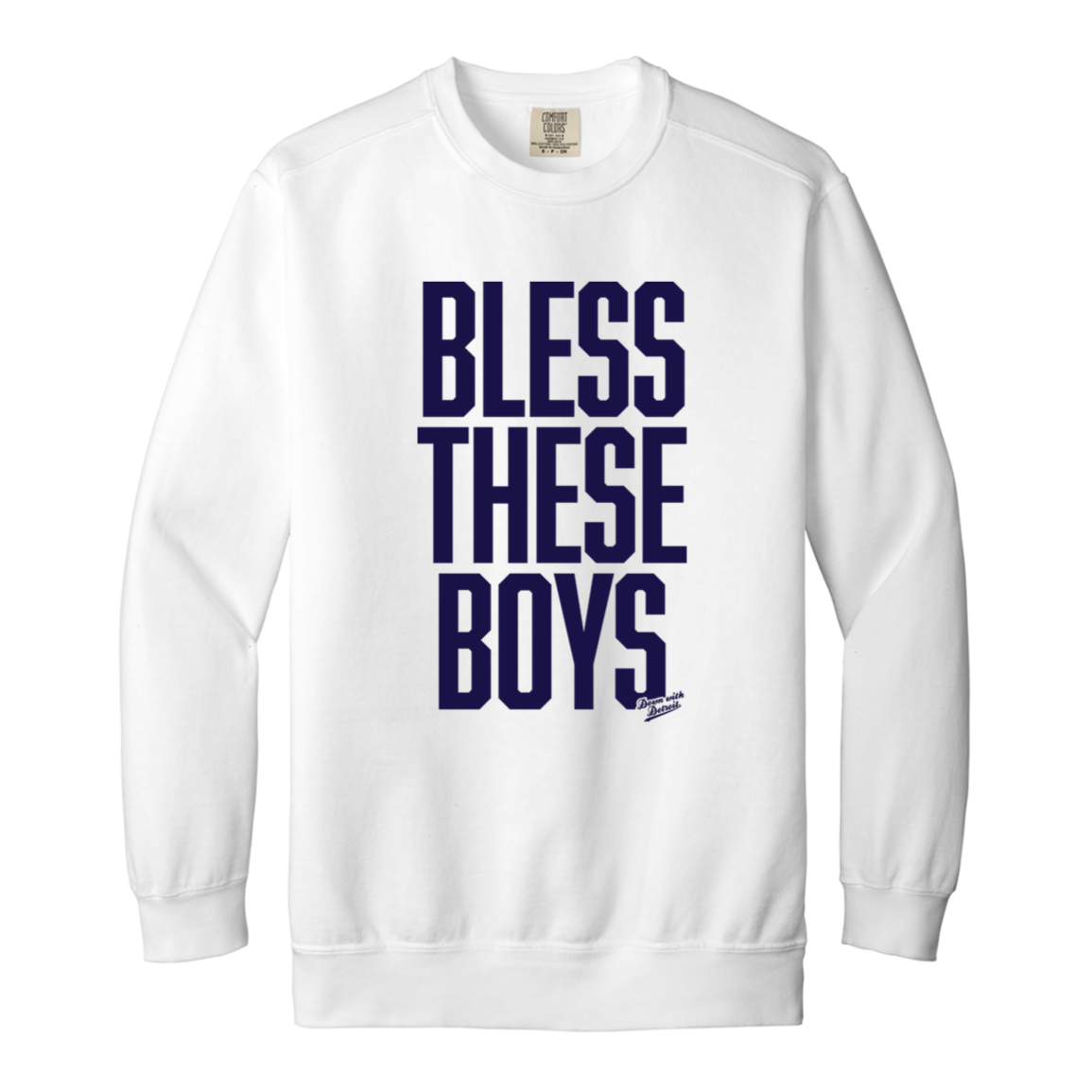 Bless These Boys Block Font - Navy Vintage Wash Crewneck Sweatshirt