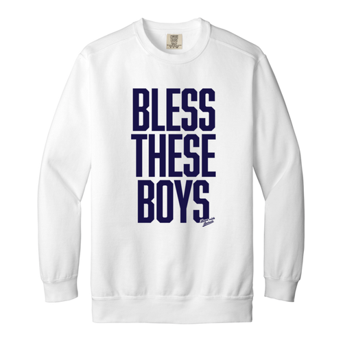 Bless These Boys Block Font - Navy Vintage Wash Crewneck Sweatshirt