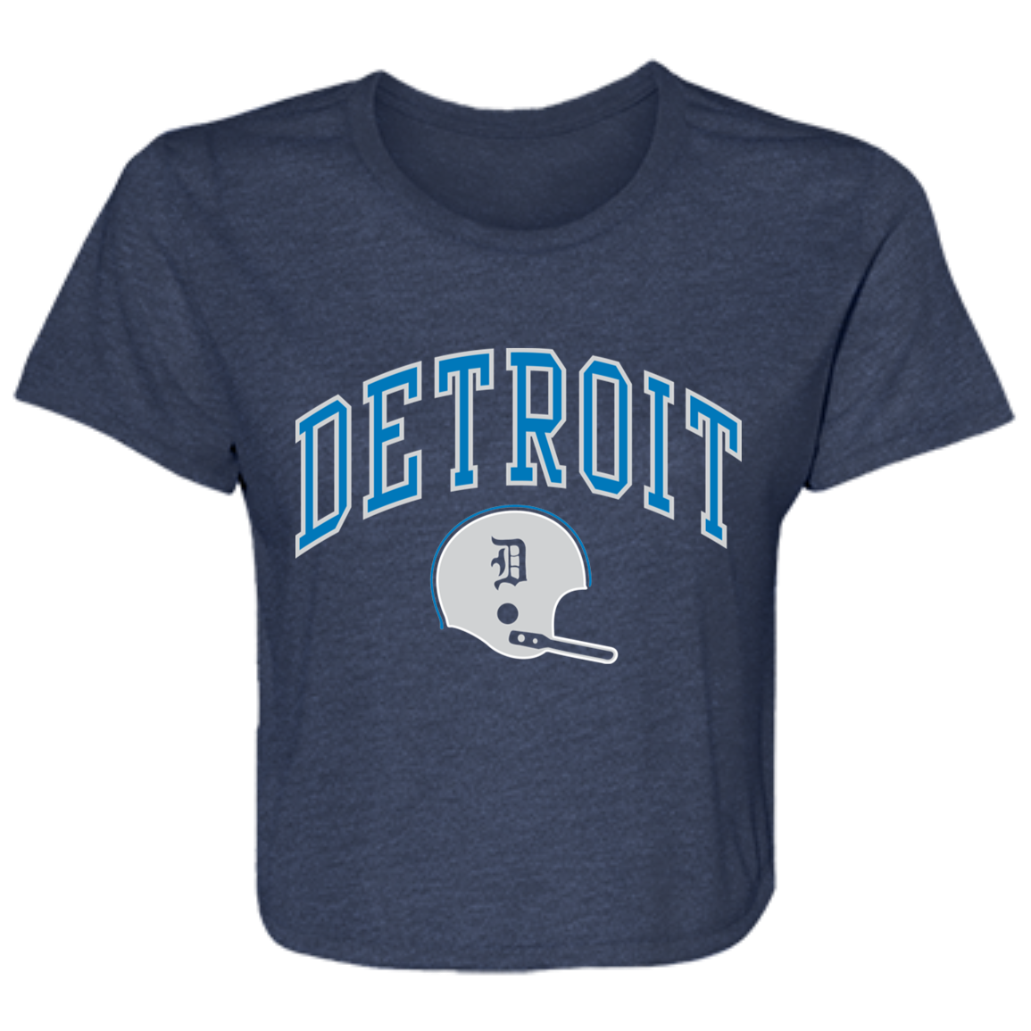 Detroit Football Helmet - Blue + Silver Flowy Cropped Tee