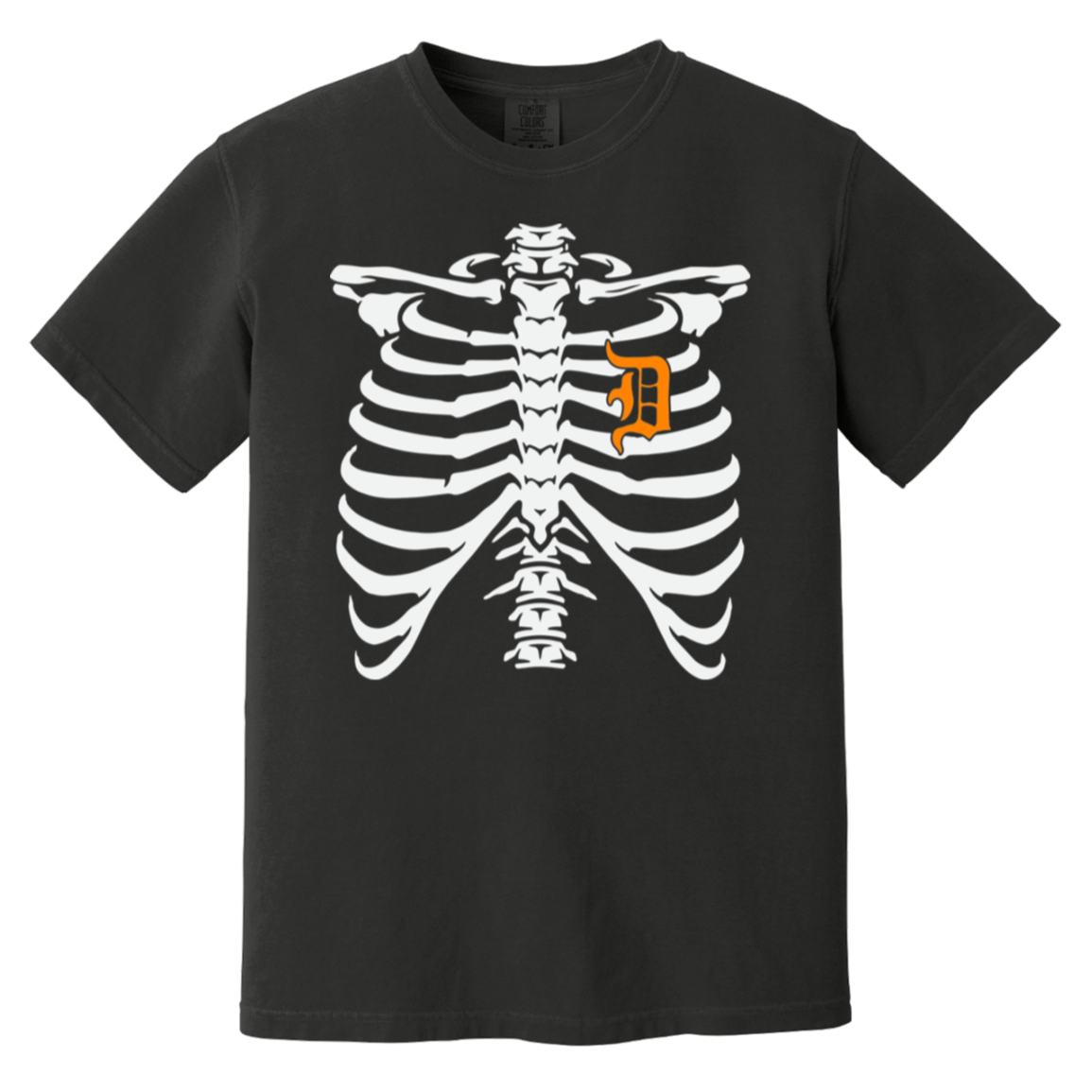 Detroit Heart Skeleton - White Orange Vintage Washed T-Shirt