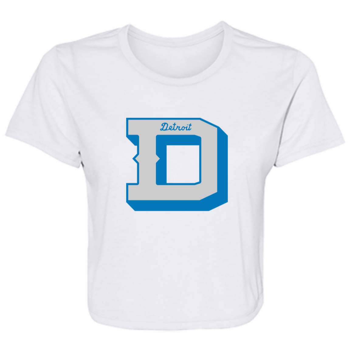 Detroit Football D - Silver + Blue Flowy Cropped Tee
