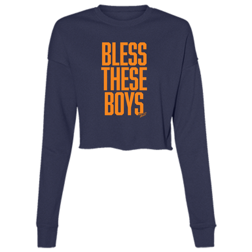 Bless These Boys - Block Font - Orange Women's Cropped Crewneck Sweatshirt
