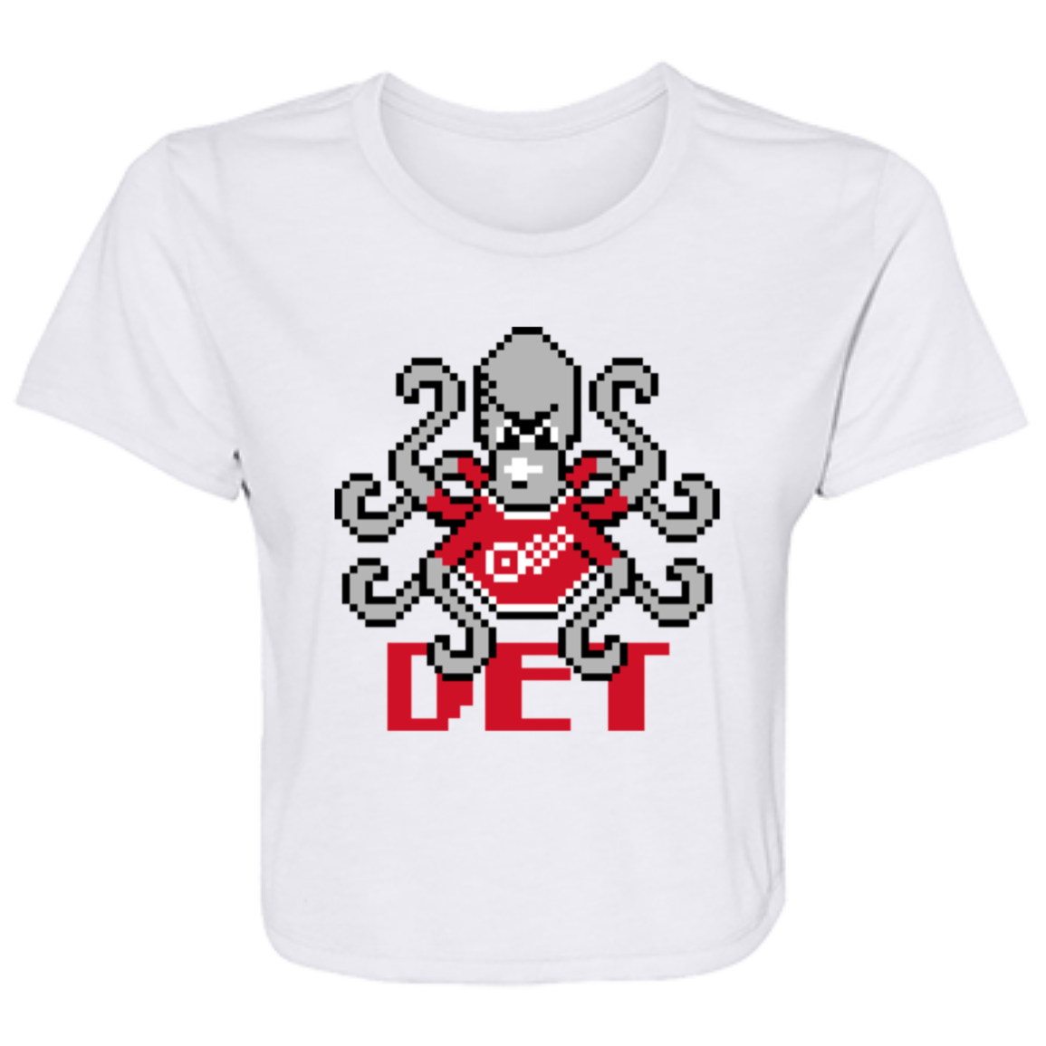 8bit Det Octopus - Red Flowy Cropped Tee