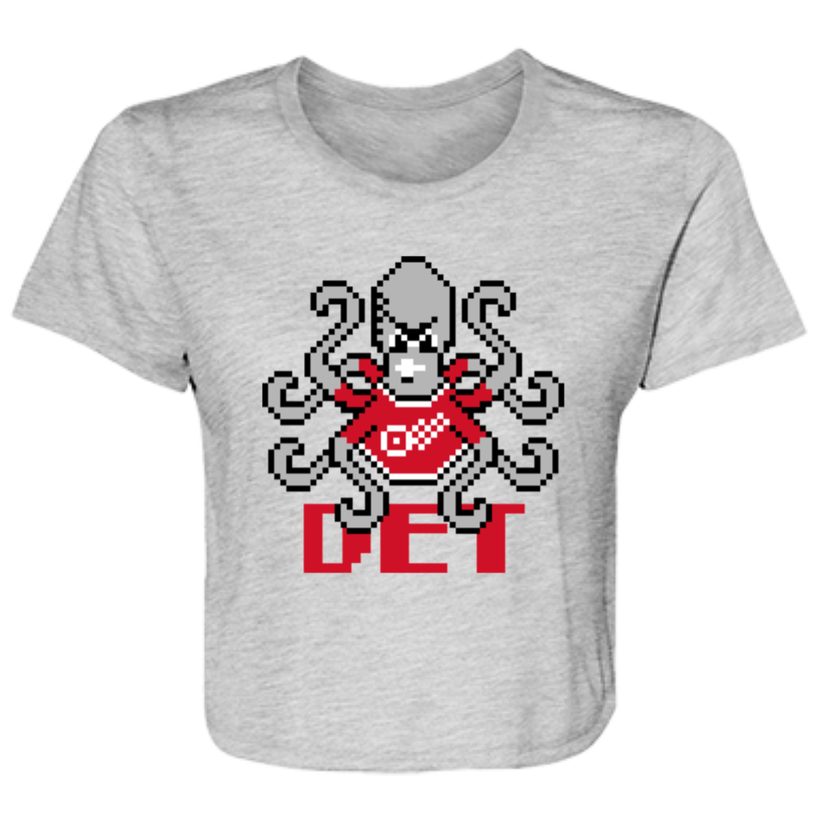 8bit Det Octopus - Red Flowy Cropped Tee