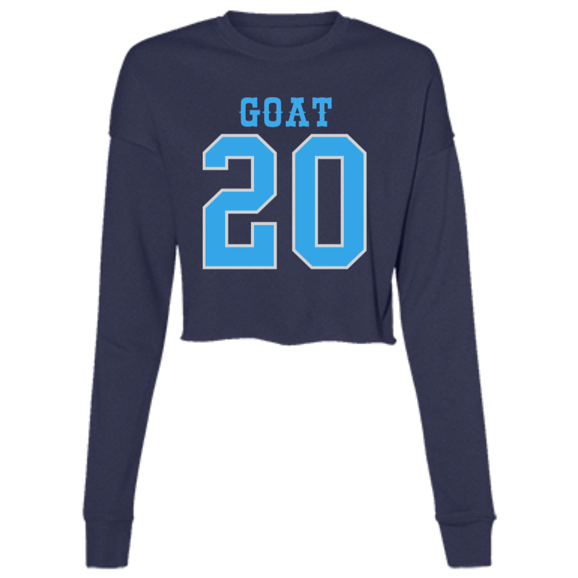Detroit Football Number 20 - Light Blue + Silver Women's Cropped Crewneck Sweatshirt