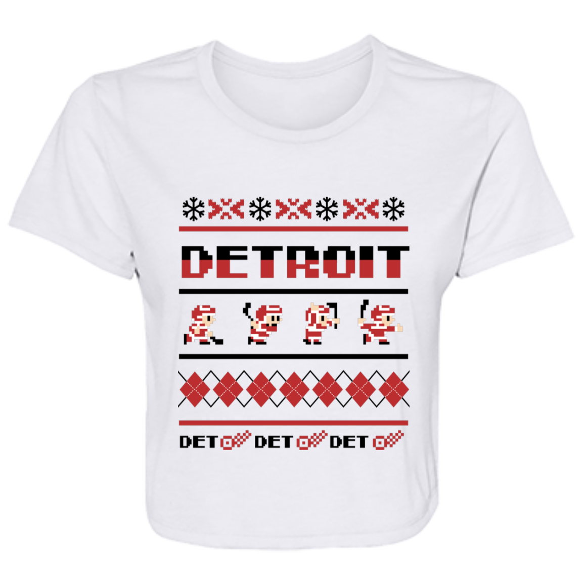 Detroit Hockey Sweater - Red + Black Flowy Cropped Tee