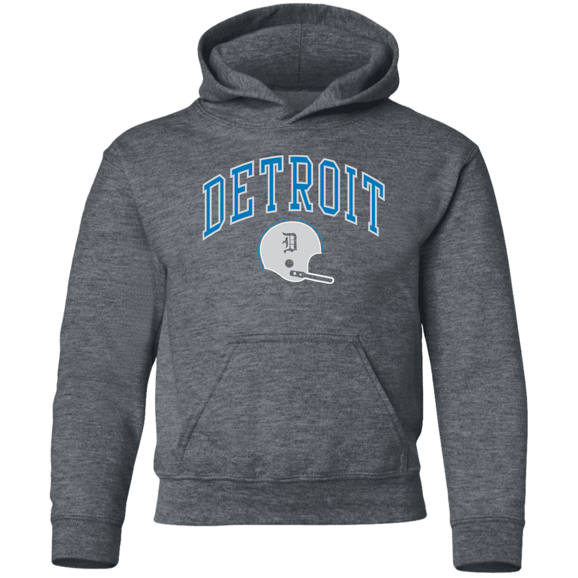 Detroit Football Helmet - Blue + Silver Kids Unisex Classic Hoodie