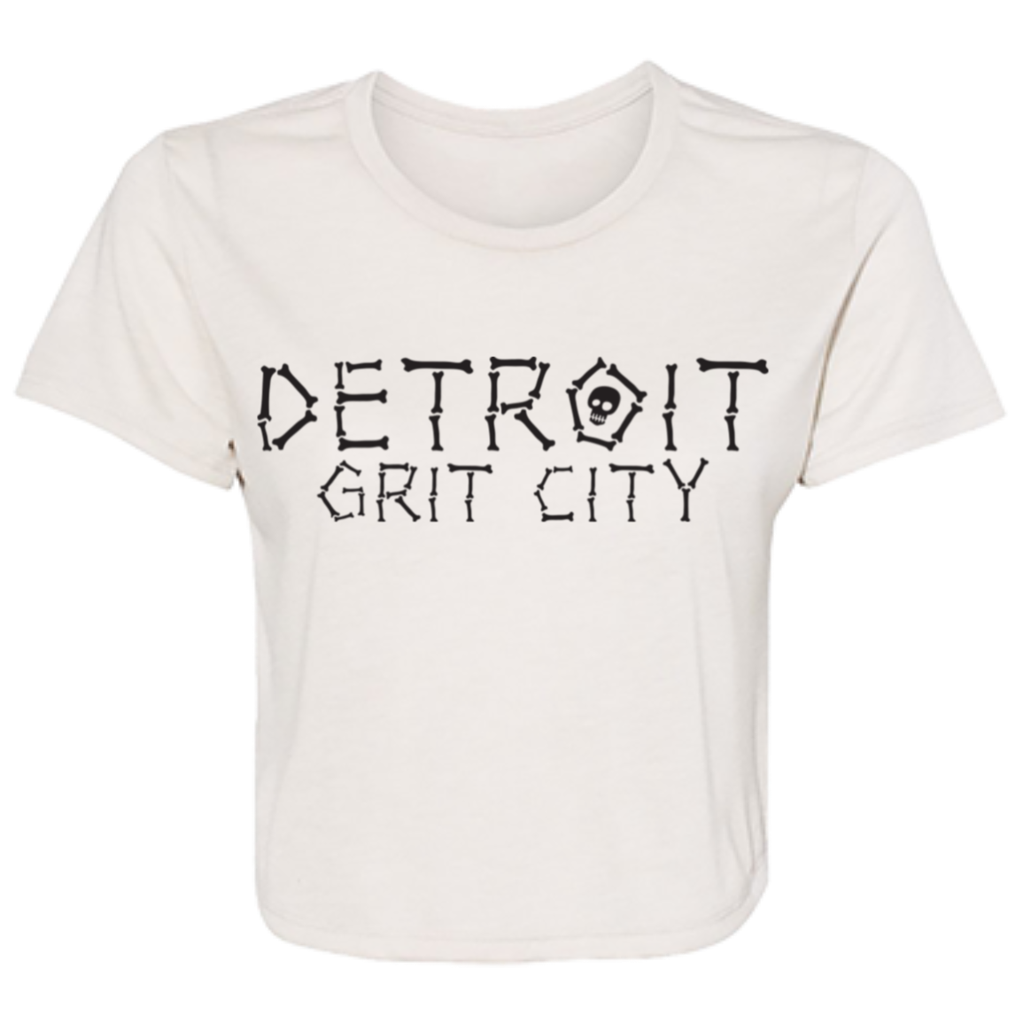 Detroit Grit City Bones - Black Women's Flowy Cropped T-Shirt